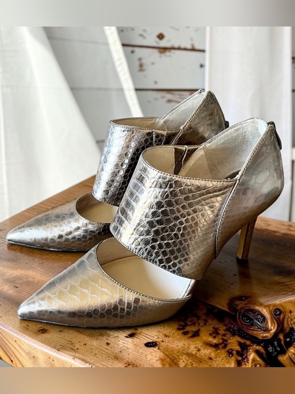 Vince Camuto Metallic Silver Textured Pointed-Toe Heels
